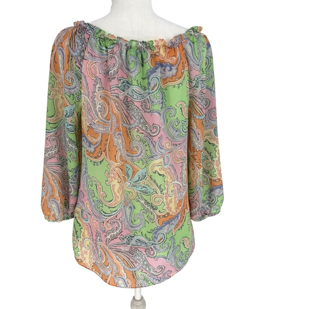 Chaps Y2K Paisley Flowy Blouse Top Womens Small Green Pink Blue Boho Retro - Picture 8 of 9